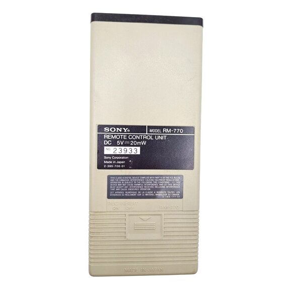 Sony Betamax Remote Control RM770 VCR Vintage OEM Original Genuine Tested Works - Picture 2 of 3